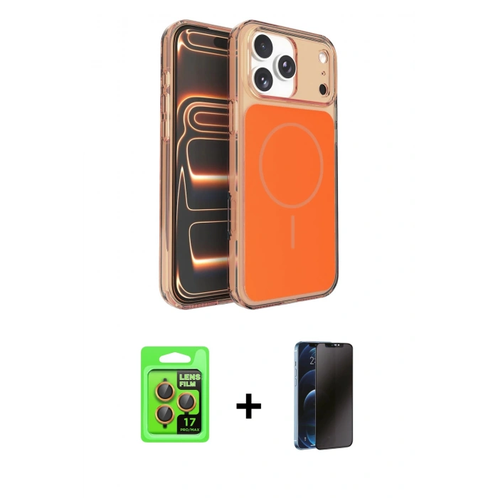 MARSİLYAN™- iPhone 17 Pro Kılıf Kutup Doku Serisi - Siyah 3D Antistatik Hayalet Cam Ekran Koruyucu + Raze Metal Kamera Lens - TU