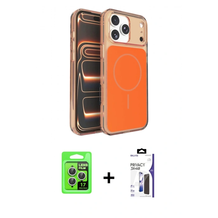 MARSİLYAN™- iPhone 17 Pro Kılıf Kutup Doku Serisi - Siyah Bilvis 3X AR Hayalet Cam Ekran Koruyucu + Raze Metal Kamera Lens - GS