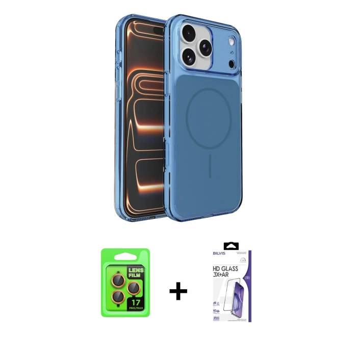 MARSİLYAN™- iPhone 17 Pro Kılıf Kutup Doku Serisi - Siyah Bilvis 3X AR HD Cam Ekran Koruyucu + Raze Metal Kamera Lens - TU