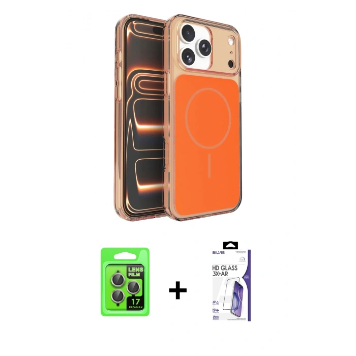 MARSİLYAN™- iPhone 17 Pro Kılıf Kutup Doku Serisi - Siyah Bilvis 3X AR HD Cam Ekran Koruyucu + Raze Metal Kamera Lens - GI