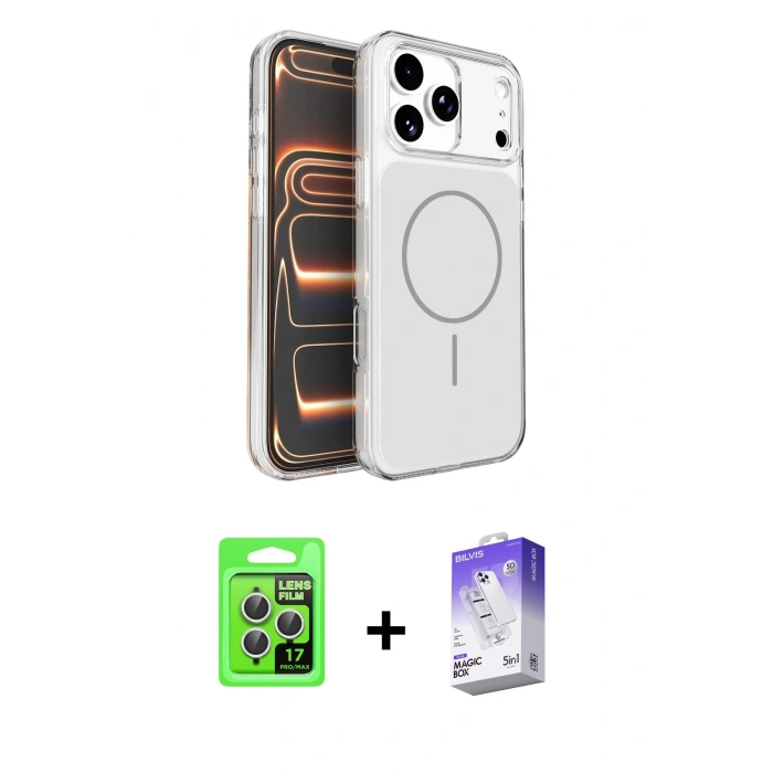 MARSİLYAN™- iPhone 17 Pro Kılıf Kutup Doku Serisi - Siyah Bilvis 5in1 3D Magic Cam Ekran Koruyucu + Raze Metal Kamera Lens - GS