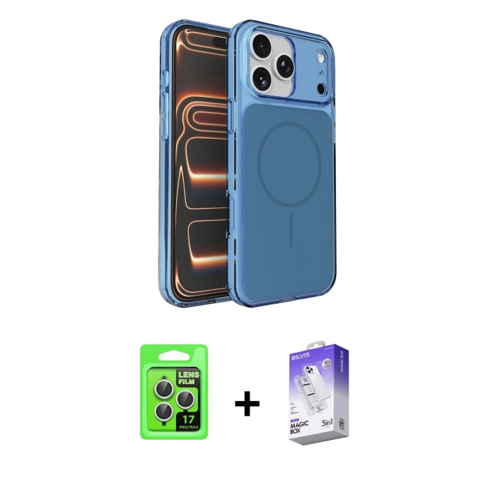 MARSİLYAN™- iPhone 17 Pro Kılıf Kutup Doku Serisi - Siyah Bilvis 5in1 3D Magic Cam Ekran Koruyucu + Raze Metal Kamera Lens - GS