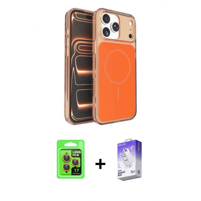 MARSİLYAN™- iPhone 17 Pro Kılıf Kutup Doku Serisi - Siyah Bilvis 5in1 3D Magic Cam Ekran Koruyucu + Raze Metal Kamera Lens - TU
