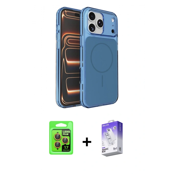 MARSİLYAN™- iPhone 17 Pro Kılıf Kutup Doku Serisi - Siyah Bilvis 5in1 3D Magic Cam Ekran Koruyucu + Raze Metal Kamera Lens - TU