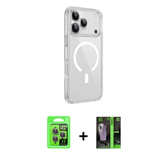 MARSİLYAN™- iPhone 17 Pro Kılıf Kutup Klasik Serisi - Siyah 360 Mat Full Body Arka Koruyucu + Raze Metal Kamera Lens - GI