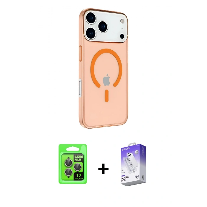 MARSİLYAN™- iPhone 17 Pro Kılıf Kutup Klasik Serisi - Siyah Bilvis 5in1 3D Magic Cam Ekran Koruyucu + Raze Metal Kamera Lens - GI