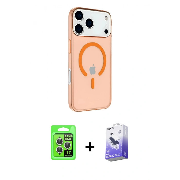MARSİLYAN™- iPhone 17 Pro Kılıf Kutup Klasik Serisi - Siyah Bilvis 5in1 5D Magic Hayalet Cam Ekran Koruyucu + Raze Metal Kamera Lens - GS