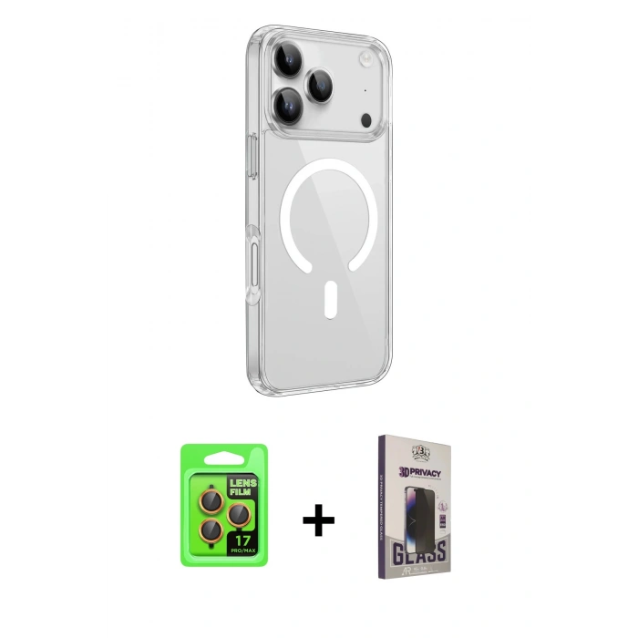 MARSİLYAN™- iPhone 17 Pro Kılıf Kutup Klasik Serisi - Siyah Bilvis Hayalet Cam Ekran Koruyucu + Raze Metal Kamera Lens - TU