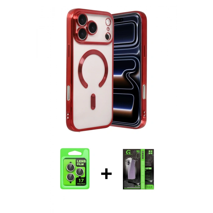 MARSİLYAN™- iPhone 17 Pro Kılıf Nova Işık Özel Seri - Şeffaf 360 Full Body Arka Koruyucu + Raze Metal Kamera Lens - GI
