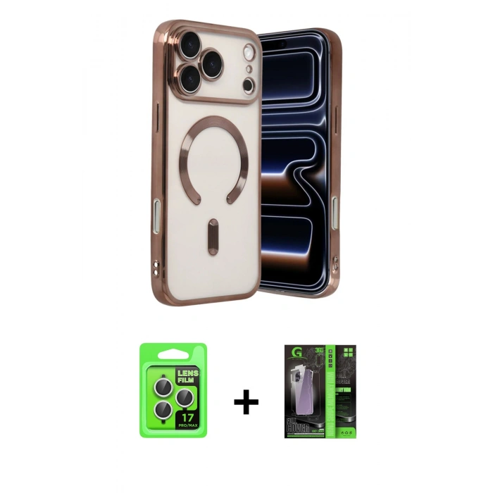 MARSİLYAN™- iPhone 17 Pro Kılıf Nova Işık Özel Seri - Şeffaf 360 Full Body Arka Koruyucu + Raze Metal Kamera Lens - GS