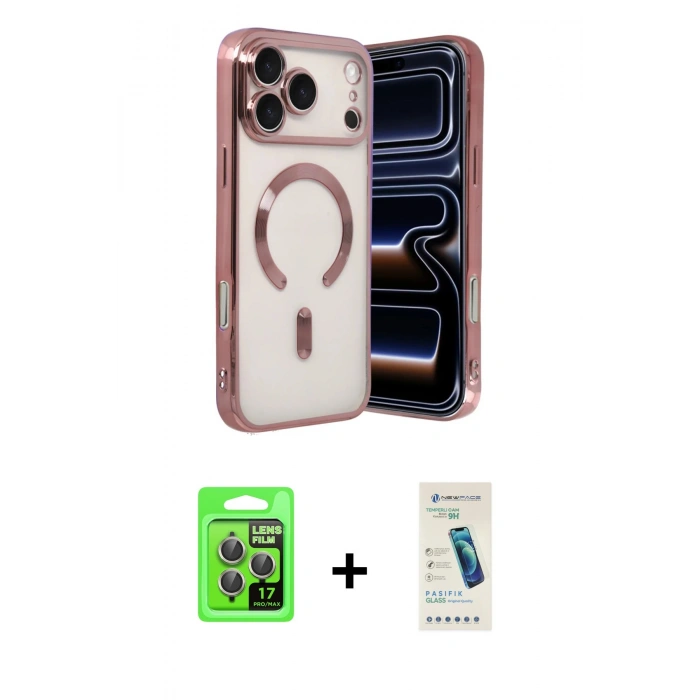 MARSİLYAN™- iPhone 17 Pro Kılıf Nova Işık Özel Seri - Şeffaf Pasifik Cam Ekran Koruyucu + Raze Metal Kamera Lens - GI