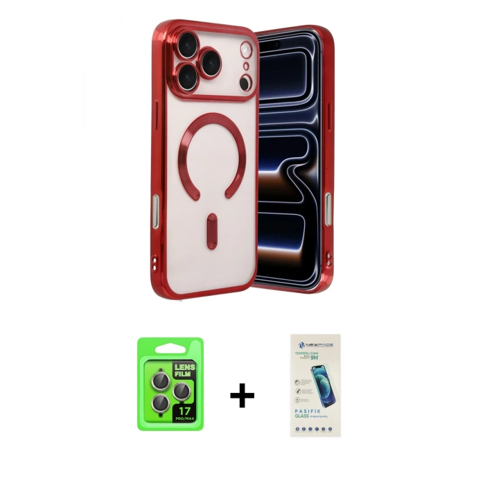 MARSİLYAN™- iPhone 17 Pro Kılıf Nova Işık Özel Seri - Şeffaf Pasifik Cam Ekran Koruyucu + Raze Metal Kamera Lens - GI