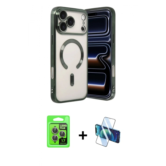 MARSİLYAN™- iPhone 17 Pro Kılıf Nova Işık Özel Seri - Siyah 3D Antistatik Cam Ekran Koruyucu + Raze Metal Kamera Lens - GI