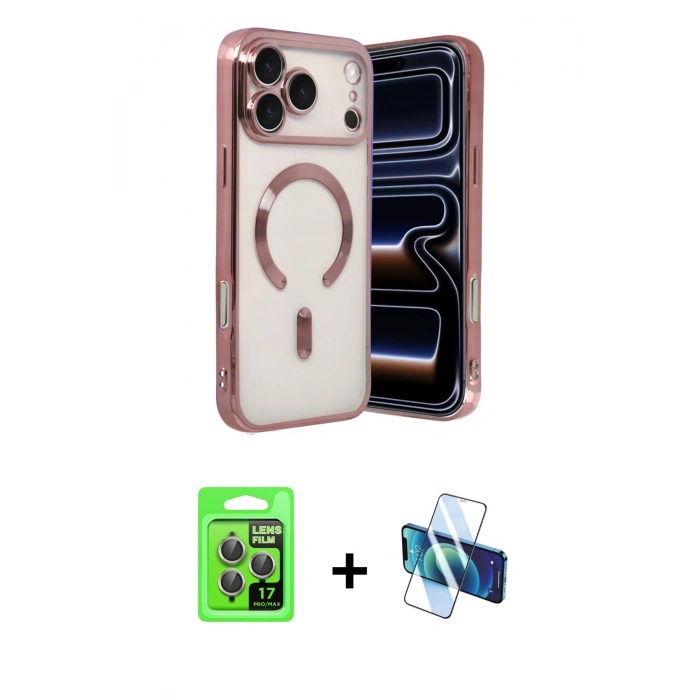 MARSİLYAN™- iPhone 17 Pro Kılıf Nova Işık Özel Seri - Siyah 3D Antistatik Cam Ekran Koruyucu + Raze Metal Kamera Lens - GI