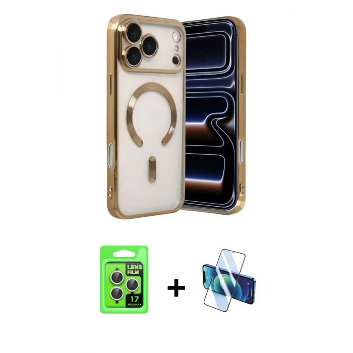 MARSİLYAN™- iPhone 17 Pro Kılıf Nova Işık Özel Seri - Siyah 3D Antistatik Cam Ekran Koruyucu + Raze Metal Kamera Lens - GS