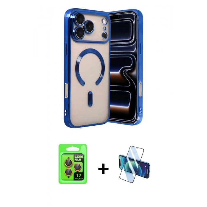 MARSİLYAN™- iPhone 17 Pro Kılıf Nova Işık Özel Seri - Siyah 3D Antistatik Cam Ekran Koruyucu + Raze Metal Kamera Lens - TU