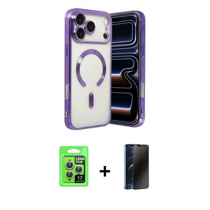 MARSİLYAN™- iPhone 17 Pro Kılıf Nova Işık Özel Seri - Siyah 3D Antistatik Hayalet Cam Ekran Koruyucu + Raze Metal Kamera Lens - GS