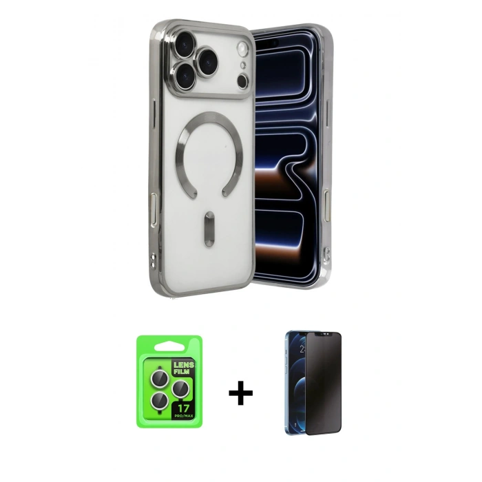 MARSİLYAN™- iPhone 17 Pro Kılıf Nova Işık Özel Seri - Siyah 3D Antistatik Hayalet Cam Ekran Koruyucu + Raze Metal Kamera Lens - GS