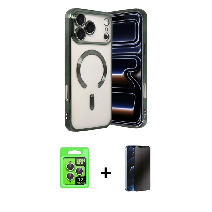 MARSİLYAN™- iPhone 17 Pro Kılıf Nova Işık Özel Seri - Siyah 3D Antistatik Hayalet Cam Ekran Koruyucu + Raze Metal Kamera Lens - GS