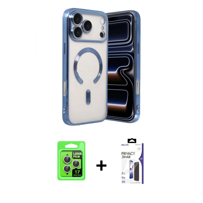 MARSİLYAN™- iPhone 17 Pro Kılıf Nova Işık Özel Seri - Siyah Bilvis 3X AR Hayalet Cam Ekran Koruyucu + Raze Metal Kamera Lens - GS
