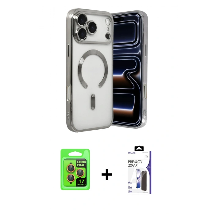 MARSİLYAN™- iPhone 17 Pro Kılıf Nova Işık Özel Seri - Siyah Bilvis 3X AR Hayalet Cam Ekran Koruyucu + Raze Metal Kamera Lens - TU