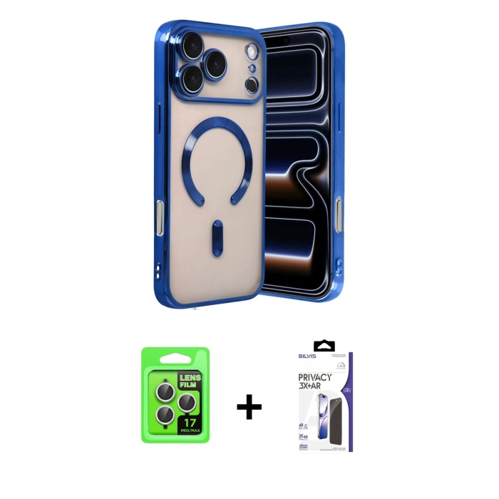 MARSİLYAN™- iPhone 17 Pro Kılıf Nova Işık Özel Seri - Siyah Bilvis 3X AR Hayalet Cam Ekran Koruyucu + Raze Metal Kamera Lens - GS