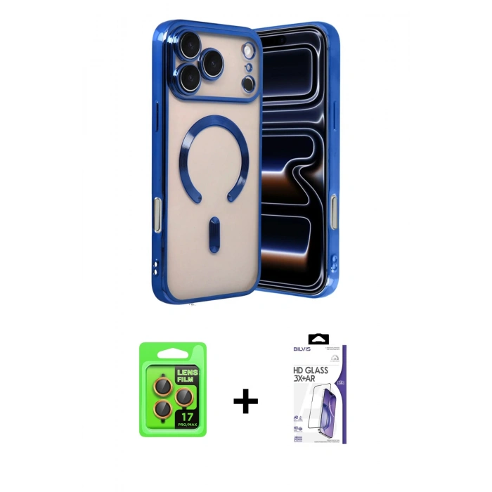 MARSİLYAN™- iPhone 17 Pro Kılıf Nova Işık Özel Seri - Siyah Bilvis 3X AR HD Cam Ekran Koruyucu + Raze Metal Kamera Lens - TU