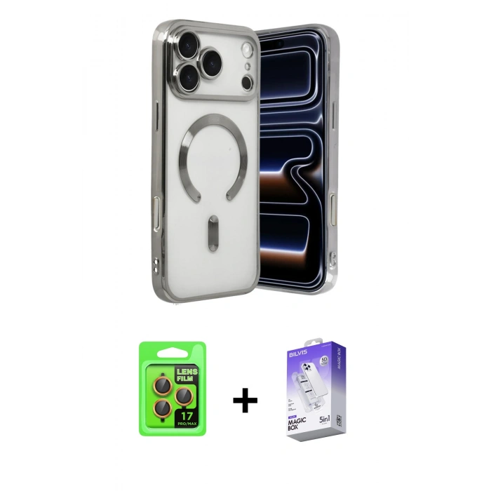 MARSİLYAN™- iPhone 17 Pro Kılıf Nova Işık Özel Seri - Siyah Bilvis 5in1 3D Magic Cam Ekran Koruyucu + Raze Metal Kamera Lens - TU