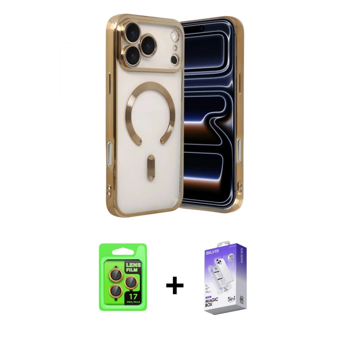 MARSİLYAN™- iPhone 17 Pro Kılıf Nova Işık Özel Seri - Siyah Bilvis 5in1 3D Magic Cam Ekran Koruyucu + Raze Metal Kamera Lens - TU