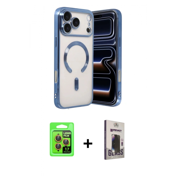 MARSİLYAN™- iPhone 17 Pro Kılıf Nova Işık Özel Seri - Siyah Bilvis Hayalet Cam Ekran Koruyucu + Raze Metal Kamera Lens - TU