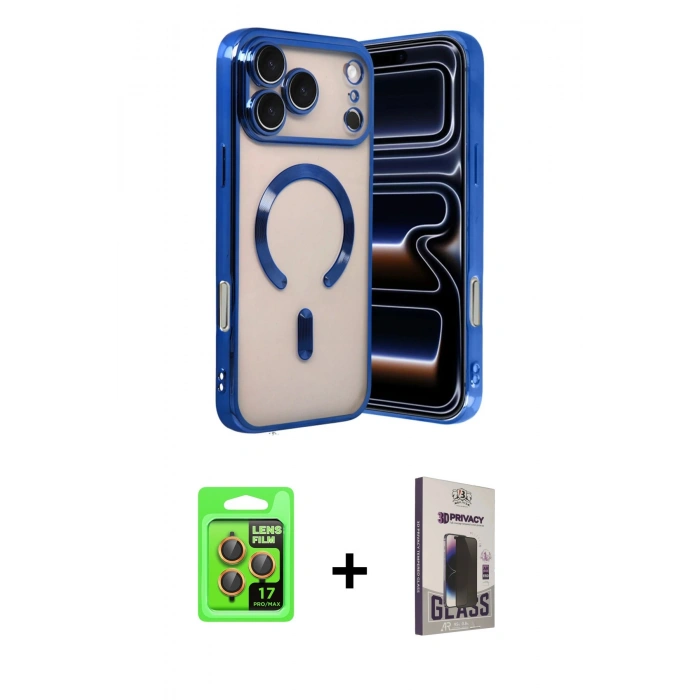 MARSİLYAN™- iPhone 17 Pro Kılıf Nova Işık Özel Seri - Siyah Bilvis Hayalet Cam Ekran Koruyucu + Raze Metal Kamera Lens - TU
