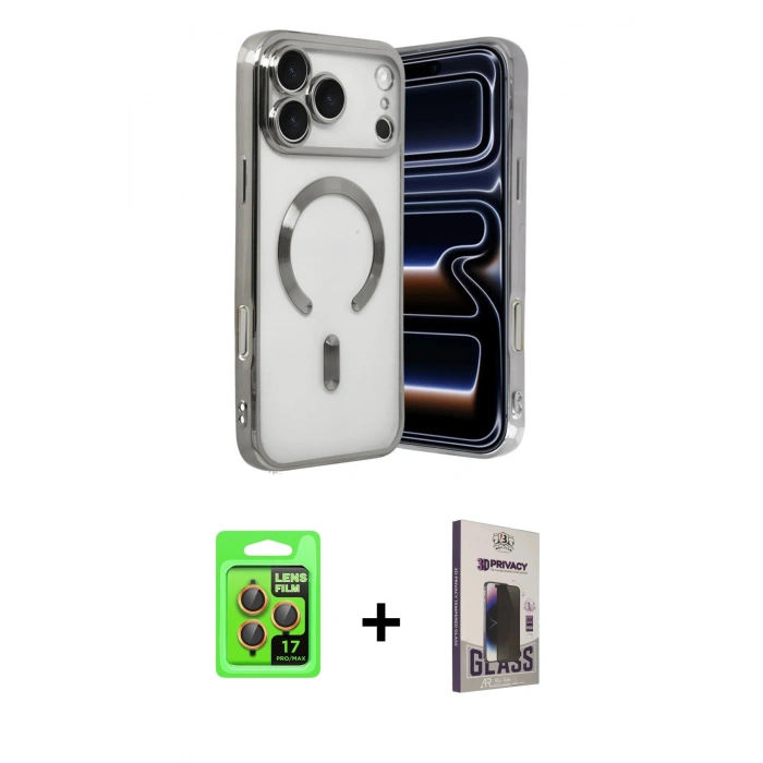 MARSİLYAN™- iPhone 17 Pro Kılıf Nova Işık Özel Seri - Siyah Bilvis Hayalet Cam Ekran Koruyucu + Raze Metal Kamera Lens - TU