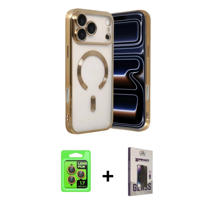 MARSİLYAN™- iPhone 17 Pro Kılıf Nova Işık Özel Seri - Siyah Bilvis Hayalet Cam Ekran Koruyucu + Raze Metal Kamera Lens - TU