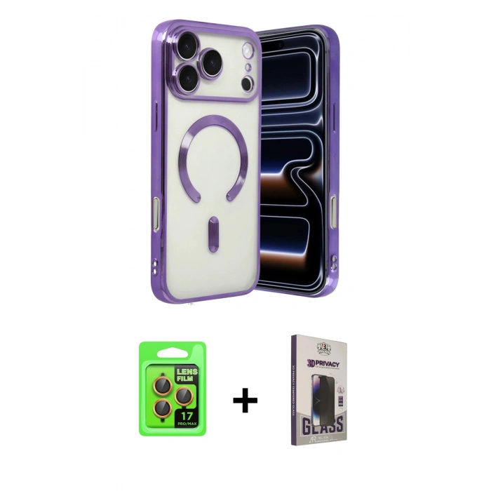 MARSİLYAN™- iPhone 17 Pro Kılıf Nova Işık Özel Seri - Siyah Bilvis Hayalet Cam Ekran Koruyucu + Raze Metal Kamera Lens - TU