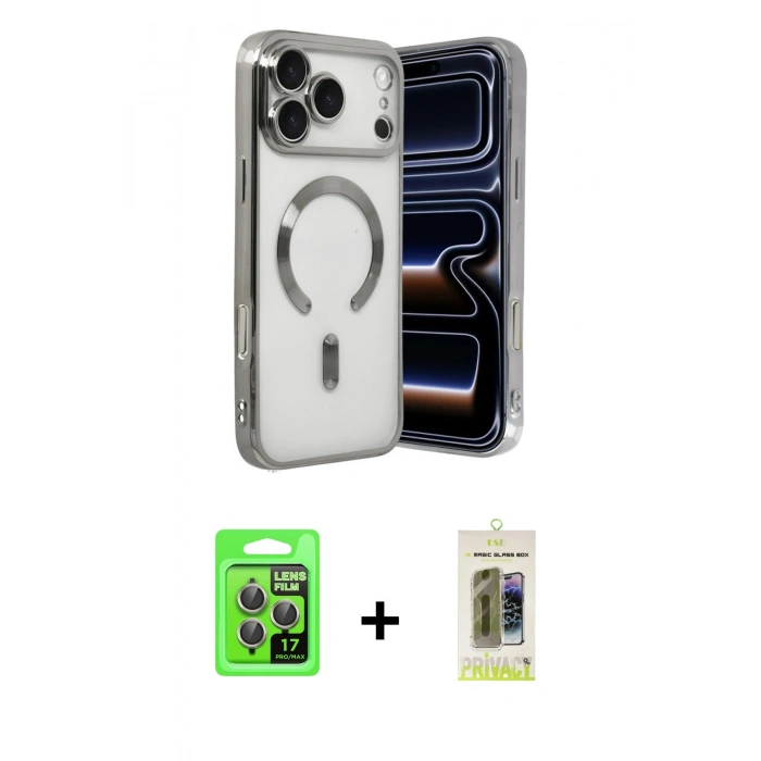 MARSİLYAN™- iPhone 17 Pro Kılıf Nova Işık Özel Seri - Siyah Joko Magic 5D Hayalet Cam + Gri Raze Metal Kamera Lens