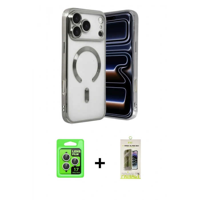 MARSİLYAN™- iPhone 17 Pro Kılıf Nova Işık Özel Seri - Siyah Joko Magic 5D Hayalet Cam + Raze Metal Kamera Lens - GS