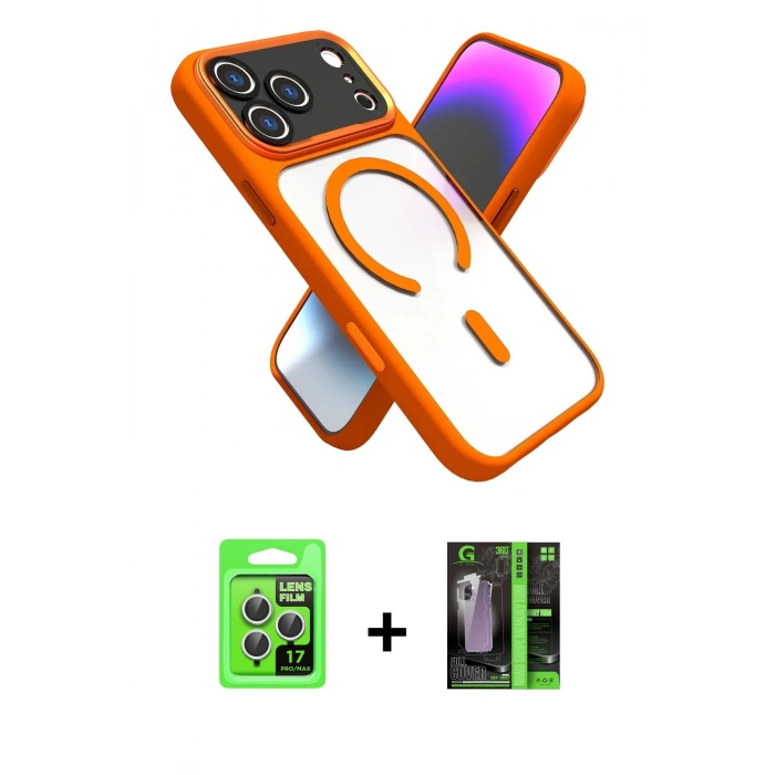 MARSİLYAN™- iPhone 17 Pro Kılıf Nova Yansıma Serisi - Şeffaf 360 Full Body Arka Koruyucu + Raze Metal Kamera Lens - GS