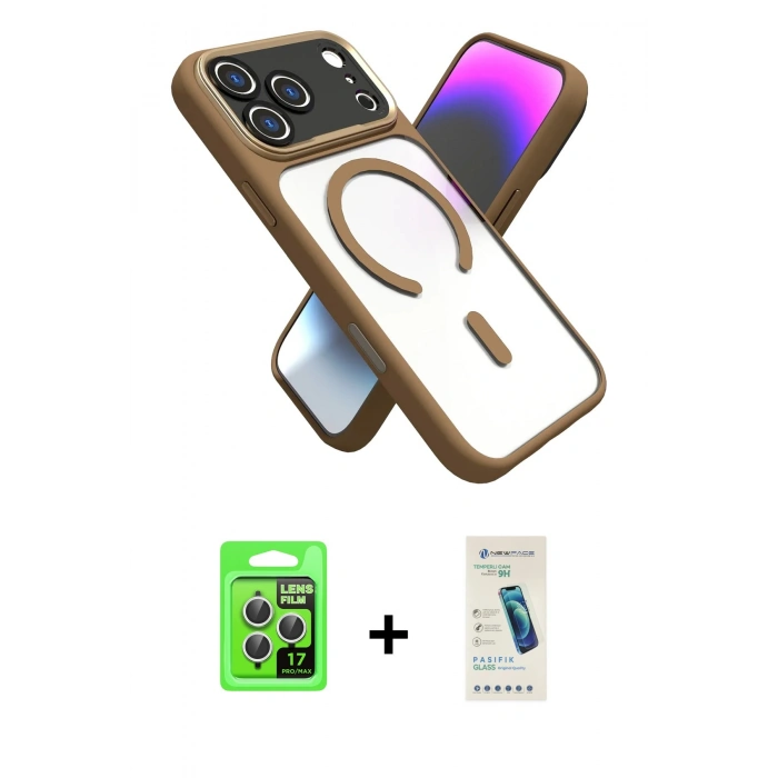 MARSİLYAN™- iPhone 17 Pro Kılıf Nova Yansıma Serisi - Şeffaf Pasifik Cam Ekran Koruyucu + Raze Metal Kamera Lens - GS