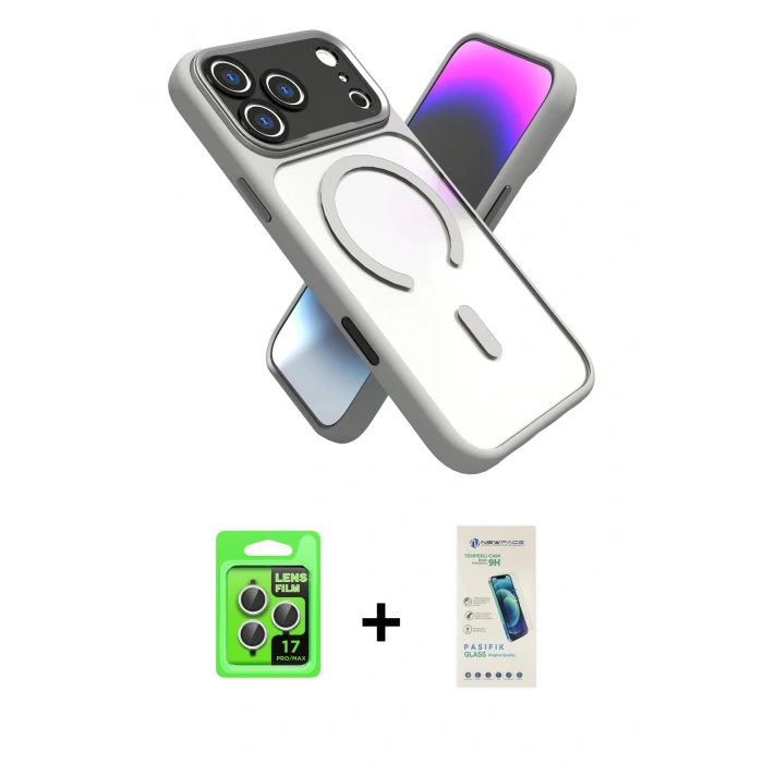 MARSİLYAN™- iPhone 17 Pro Kılıf Nova Yansıma Serisi - Şeffaf Pasifik Cam Ekran Koruyucu + Raze Metal Kamera Lens - GS