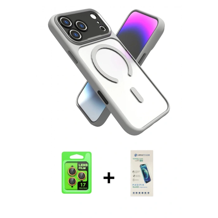 MARSİLYAN™- iPhone 17 Pro Kılıf Nova Yansıma Serisi - Şeffaf Pasifik Cam Ekran Koruyucu + Raze Metal Kamera Lens - TU