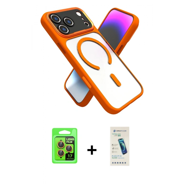 MARSİLYAN™- iPhone 17 Pro Kılıf Nova Yansıma Serisi - Şeffaf Pasifik Cam Ekran Koruyucu + Raze Metal Kamera Lens - TU