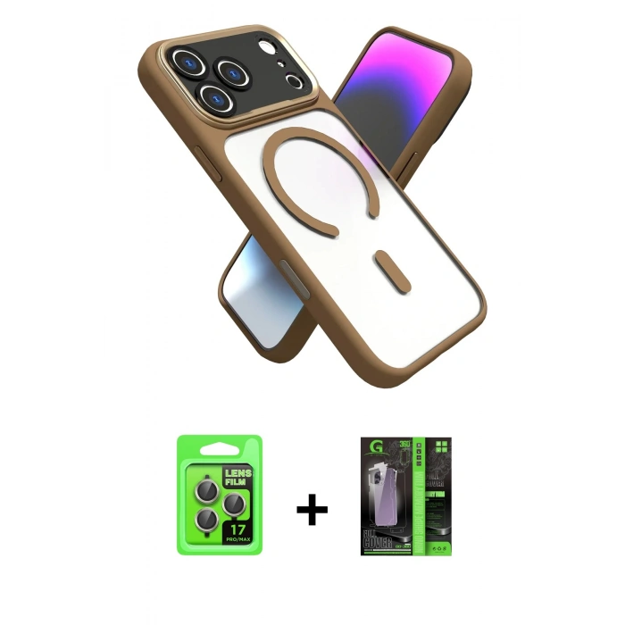 MARSİLYAN™- iPhone 17 Pro Kılıf Nova Yansıma Serisi - Siyah 360 Mat Full Body Arka Koruyucu + Gri Raze Metal Kamera Lens