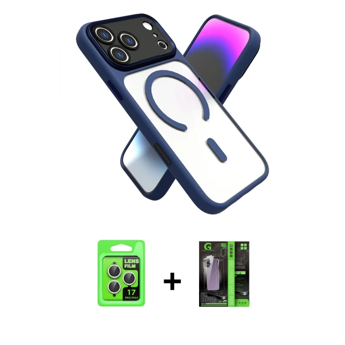MARSİLYAN™- iPhone 17 Pro Kılıf Nova Yansıma Serisi - Siyah 360 Mat Full Body Arka Koruyucu + Raze Metal Kamera Lens - GS