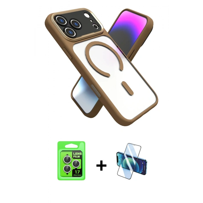 MARSİLYAN™- iPhone 17 Pro Kılıf Nova Yansıma Serisi - Siyah 3D Antistatik Cam Ekran Koruyucu + Raze Metal Kamera Lens - GS