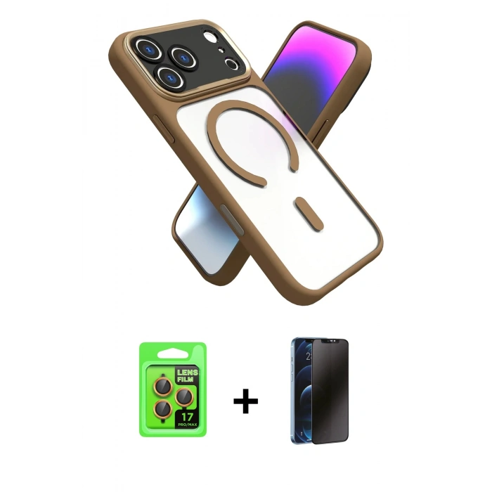 MARSİLYAN™- iPhone 17 Pro Kılıf Nova Yansıma Serisi - Siyah 3D Antistatik Hayalet Cam Ekran Koruyucu + Raze Metal Kamera Lens - TU