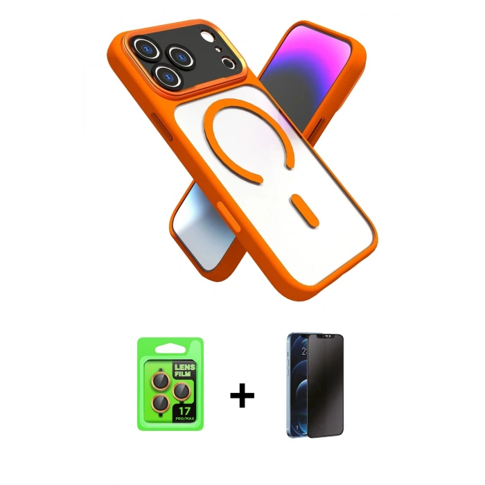 MARSİLYAN™- iPhone 17 Pro Kılıf Nova Yansıma Serisi - Siyah 3D Antistatik Hayalet Cam Ekran Koruyucu + Raze Metal Kamera Lens - TU