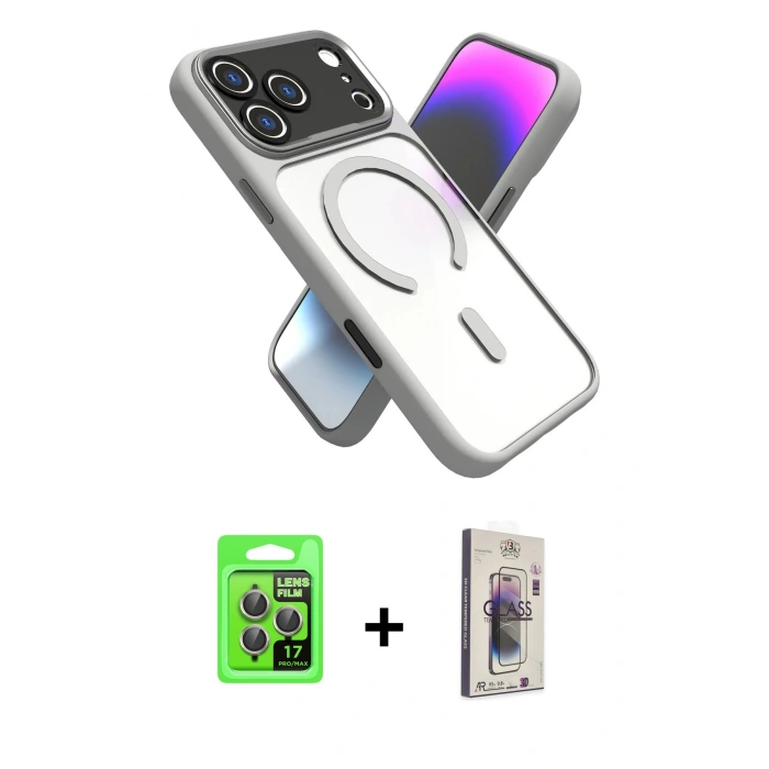 MARSİLYAN™- iPhone 17 Pro Kılıf Nova Yansıma Serisi - Siyah Bilvis 3D Cam Ekran Koruyucu + Raze Metal Kamera Lens - GI