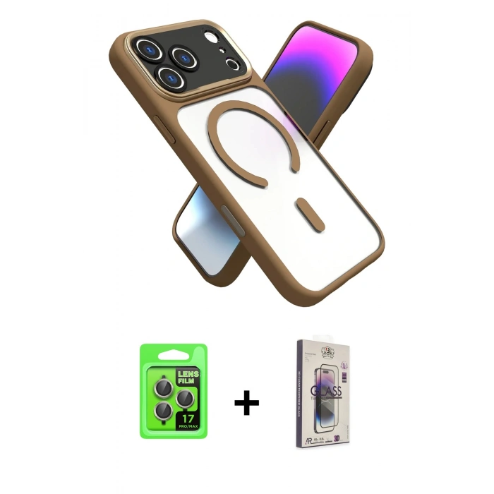 MARSİLYAN™- iPhone 17 Pro Kılıf Nova Yansıma Serisi - Siyah Bilvis 3D Cam Ekran Koruyucu + Raze Metal Kamera Lens - GI