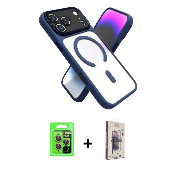 MARSİLYAN™- iPhone 17 Pro Kılıf Nova Yansıma Serisi - Siyah Bilvis 3D Cam Ekran Koruyucu + Raze Metal Kamera Lens - GI