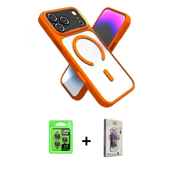MARSİLYAN™- iPhone 17 Pro Kılıf Nova Yansıma Serisi - Siyah Bilvis 3D Cam Ekran Koruyucu + Raze Metal Kamera Lens - GI